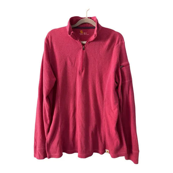 Carhartt Womens Pink Waffle Knit Quarter Zip Pullover, XXL - Image 2
