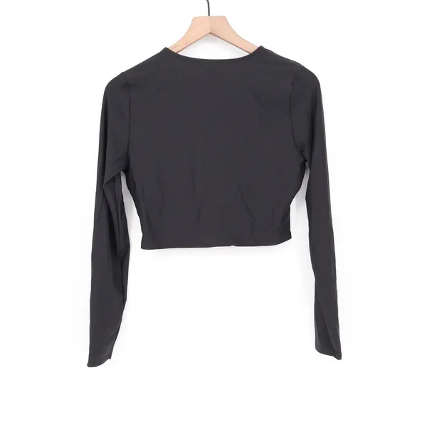 Calia Womens Black Ruched V-Neck Long Sleeve Crop Top Size M - Image 6