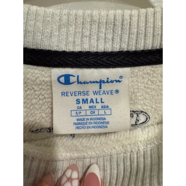 Champion Reverse Weave Sweatshirt Oatmeal Heather Striped Trim Women's Small‎ - Image 4