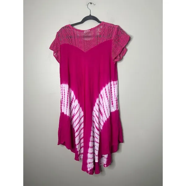 Pepper‎ Free Size Pink Dress Asymmetric Floral Tie Dye Lace Beachy Boho Hippie - Image 5