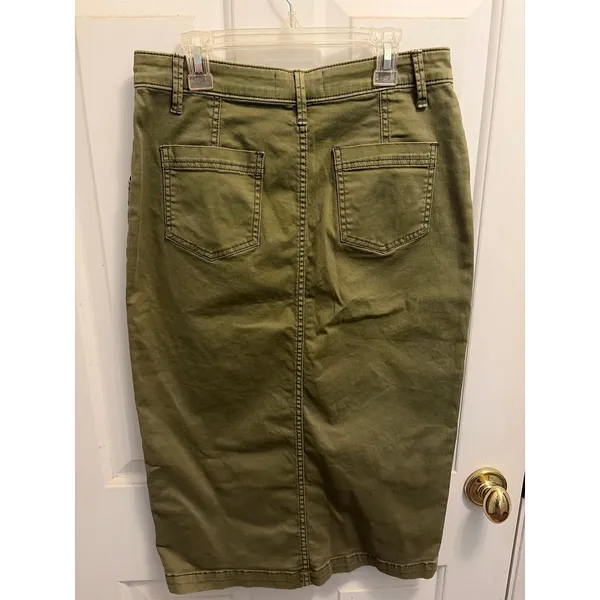 Anthropologie Green Khaki Utility Midi Skirt Button Front Cargo Pockets Size 4 - Image 5