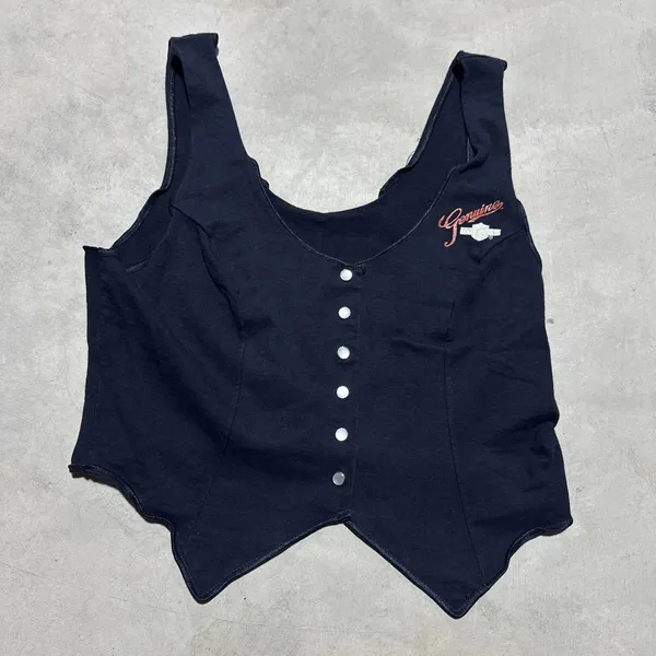 Harley Davidson Vintage 1992 Holoubek Ladies Vest Size Large Black With Snaps - Image 2