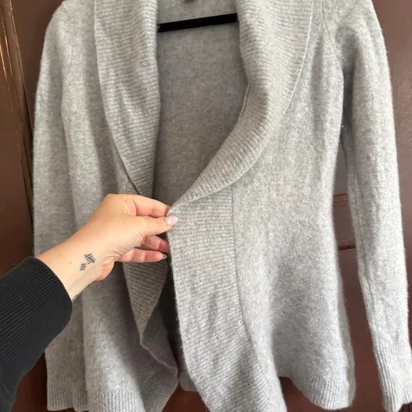 L.L.Bean Heather Gray Cashmere Open Front Cascade Collar Cardigan Sweater Small - Image 3