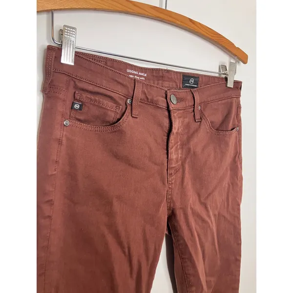 AG Adriano Goldschmied Legging Ankle Women 26R Rust Brown Raw Hem Skinny modern - Image 2