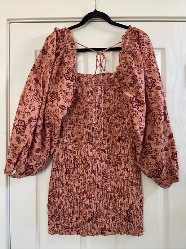 Women’s Free People Apricot Floral Smock It To Me Mini Dress Size M - Image 9