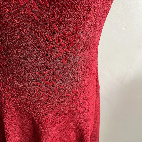 Connected Apparel Red Floral Sparkle Fit & Flare Mini Dress Size 6 Petite Y2K - Image 8
