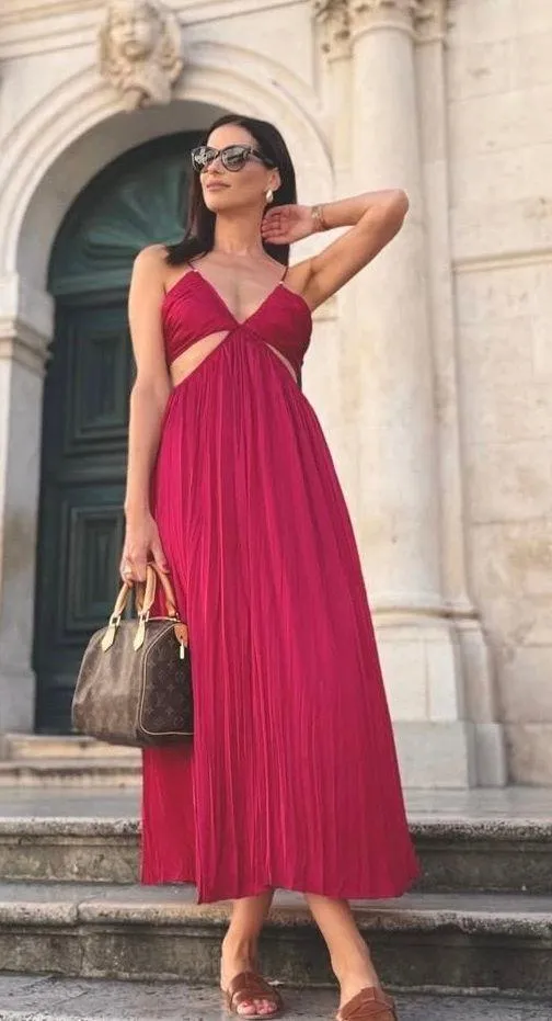 Zara dress maxi boho pleated satin flowy summer vacation wedding evening - Image 3