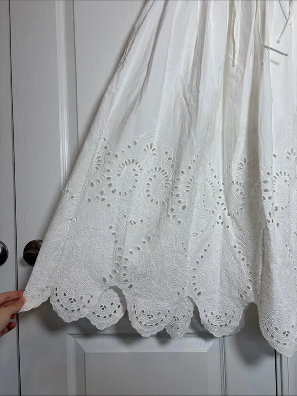Moon River White Eyelet Midi Skirt with Scalloped Hem - Image 6