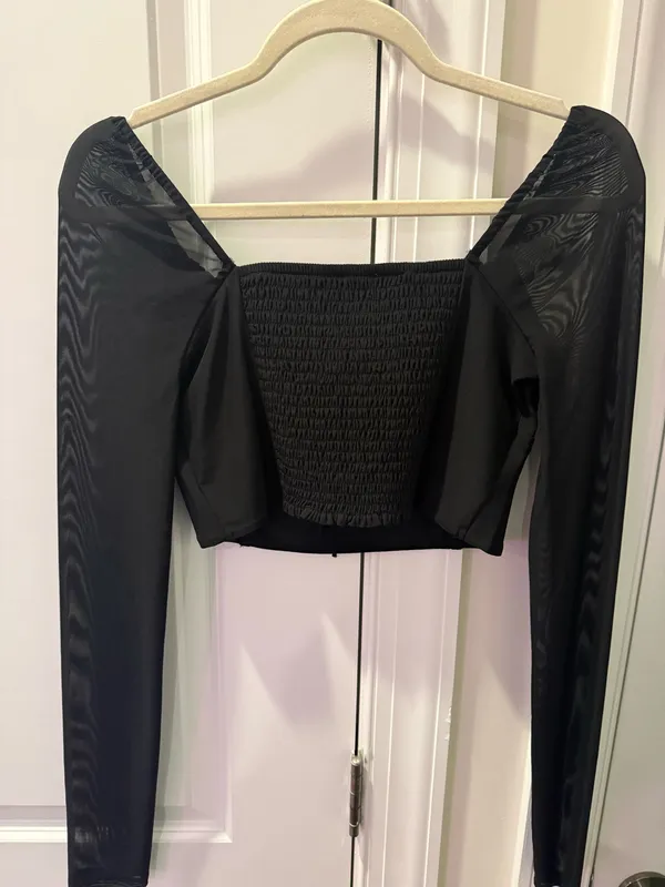 Cropped American Eagle Mesh Long Sleeve Going Out Top - Image 2