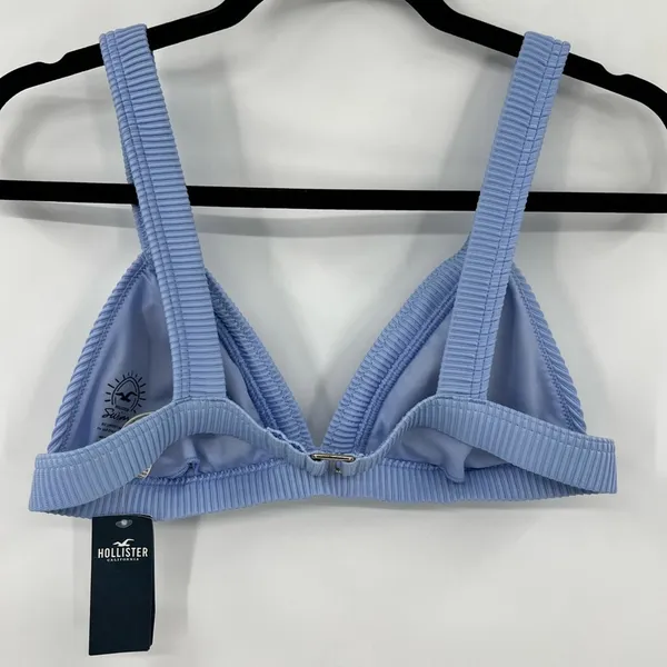 NWT Hollister Ribbed Bikini Top Striped Baby Blue Adjustable Wide Strap Medium - Image 5