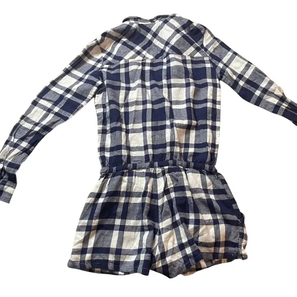 Aerie Blue White Plaid Romper Long Sleeve Button Up XS NWT 9197-890 - Image 6