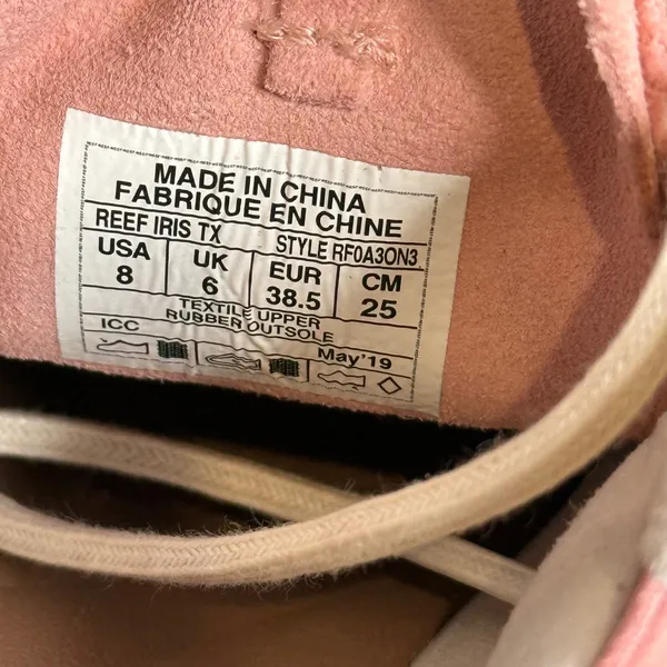 Reef‎ Pastel Pink Corduroy Lace Up Sneakers Size 8 Beachy BOHO Retro Skater - Image 2