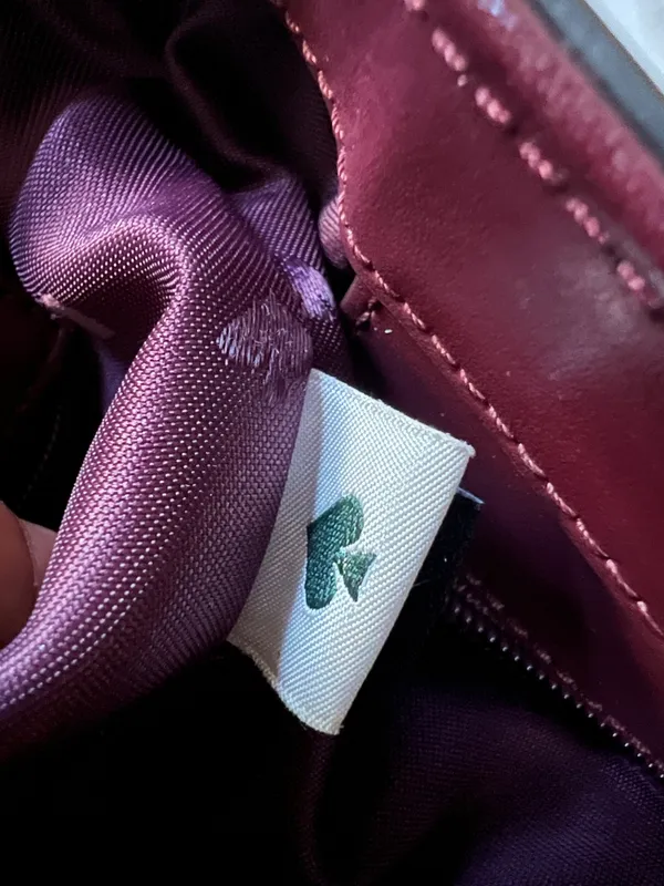 Kate Spade Kerri Medium Tote Bag Burgundy Leather with Glitter Flower Charm - Image 6