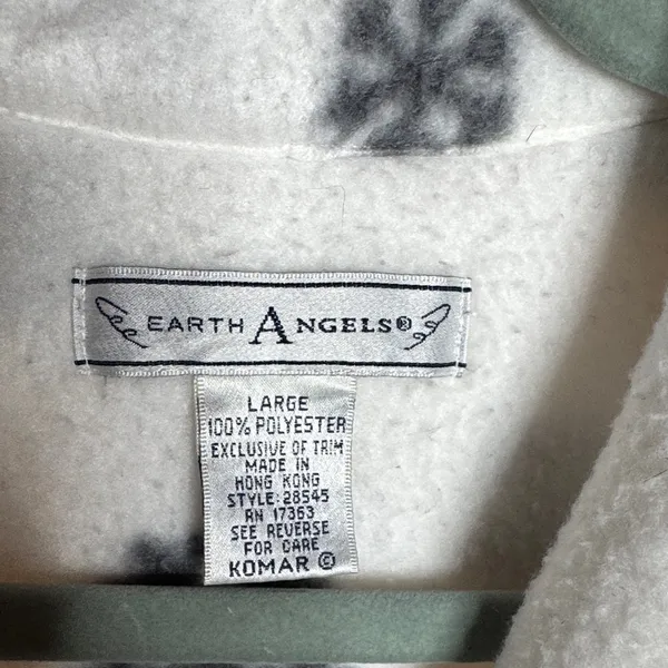 Vintage Earth Angels Fleece Robe White Gray Snowflake Bear Print Belted Large - Image 3