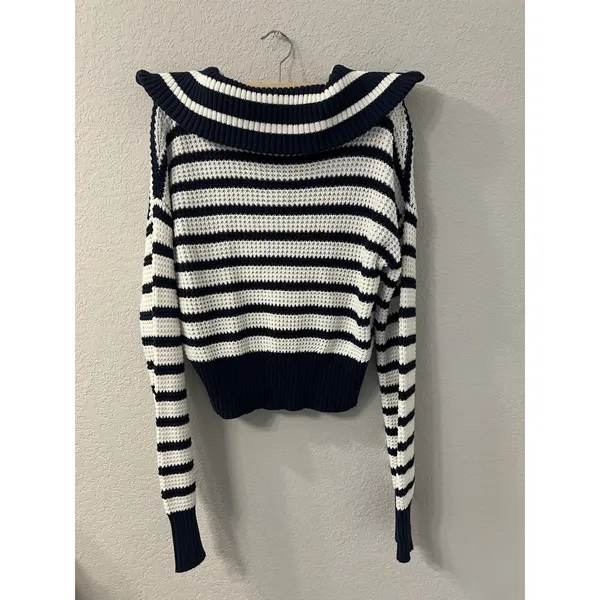 Sage +‎ Stone Juniors Cropped Half Zip Striped Sweater Size S - Image 2
