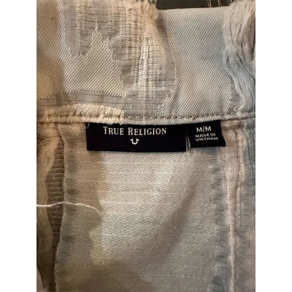 True Religion Women's Distressed Denim Jacket Blue Size M Casual Button Front - Image 7
