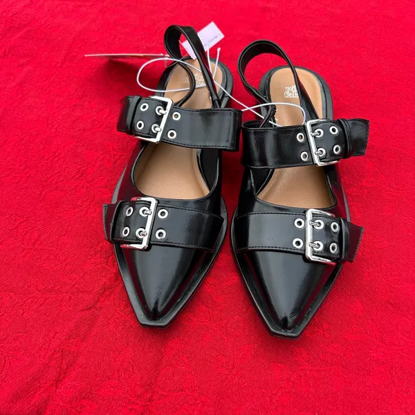Nwt Size 7 Peyton Double Buckle black Slingback Flats by wild‎ fable punk rock - Image 6
