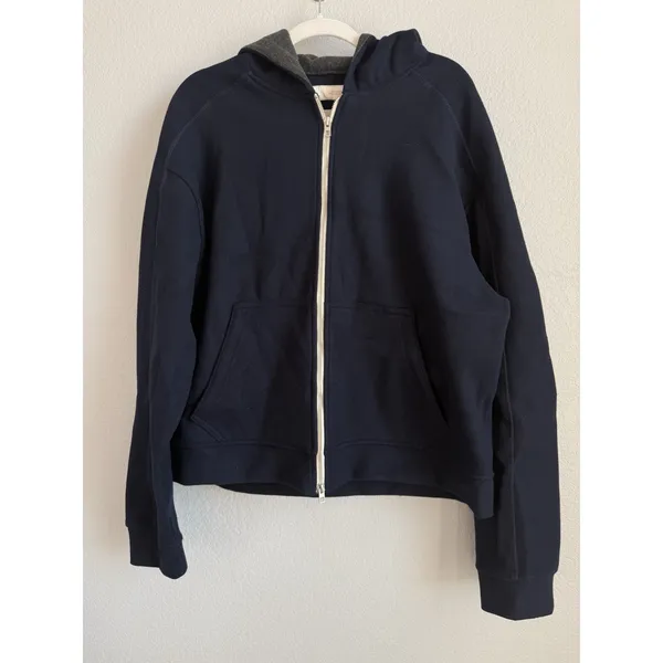 ZARA Technical Cropped Full Zip Hoodie Jacket Navy Blue Minimalist Clean Girl XL - Image 3