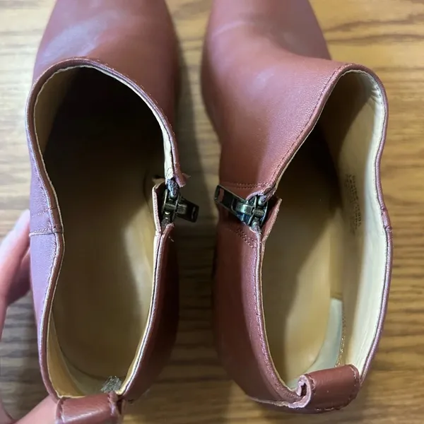 J. Crew Sawyer Brown Red Leather Ankle Heeled Booties Women’s Size 8 - Image 6