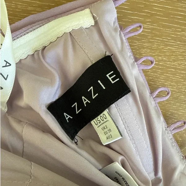 Azazie Mazi Dress Ruffled Sweetheart Neck Christabelle Size US 00 Lilac - Image 3