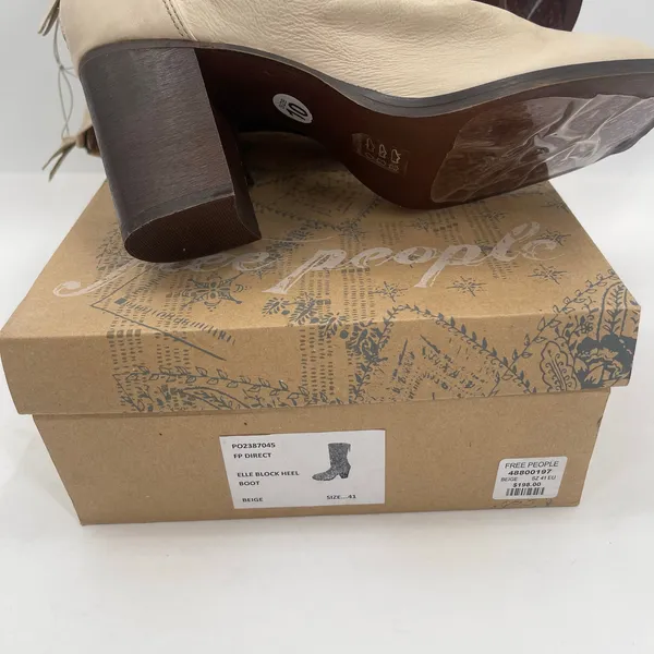 FREE PEOPLE Elle Boots Size 10 NEW Slouchy Leather Block Heel NWT/Box Beige Boho - Image 6