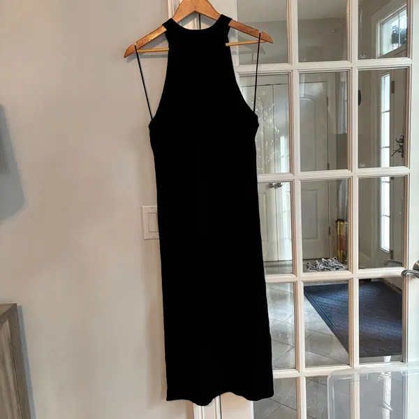 Old Navy Fitted Sleeveless Rib-Knit Midi Sweater Dress Ribbed Black Large Tank - Image 3