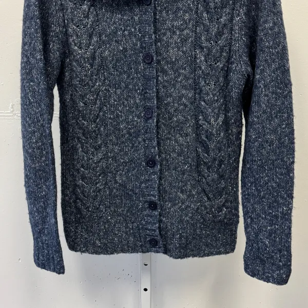 L.L. Bean Marled Cable Knit Button Front Cardigan Sweater Speckled Wool Blend M - Image 5
