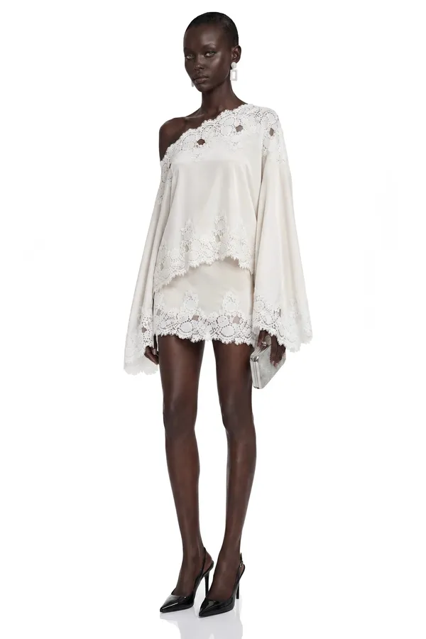 Miss Rosier Sophia White One Shoulder Top & Skirt Set with Lace Trim - Image 3