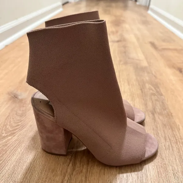 Steve Madden | Ferris Mauve Taupe Knit Peep Toe Sock Block Heel Boot Shoe, 9.5M - Image 3