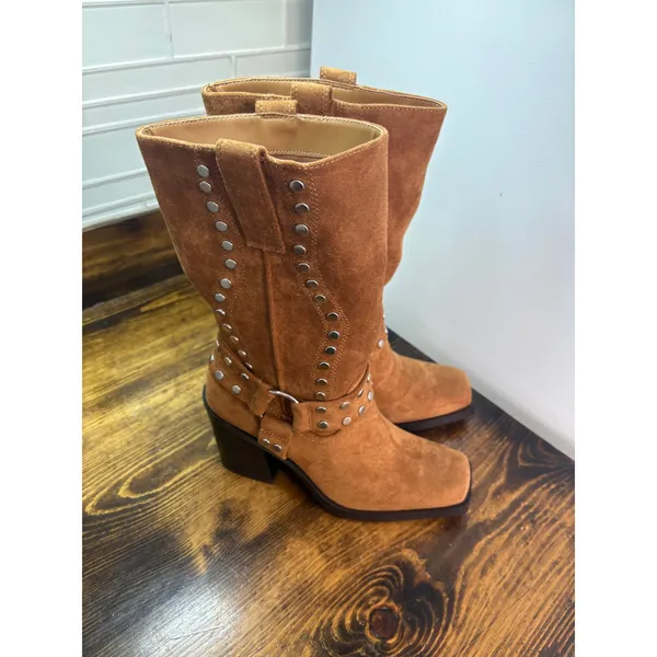 Madden NYC Brown Studded Heeled‎ Boots Size 8 - Image 2