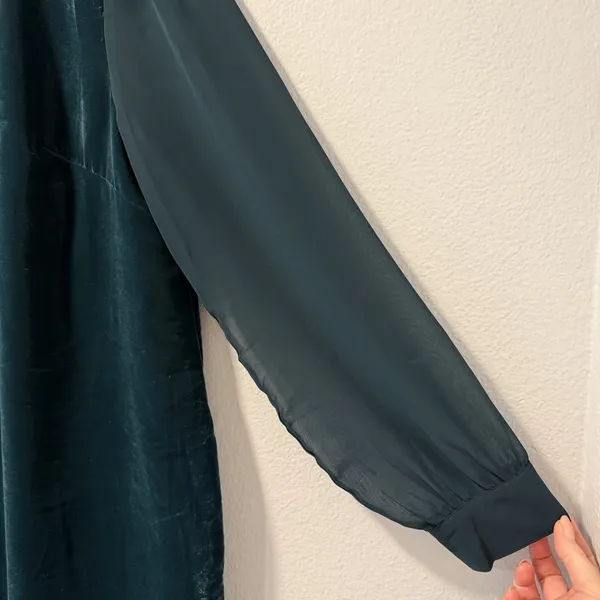J. Crew Factory‎ Size-8 Green Velvet Mini Shift Dress Sheer Sleeves Mod Party - Image 10
