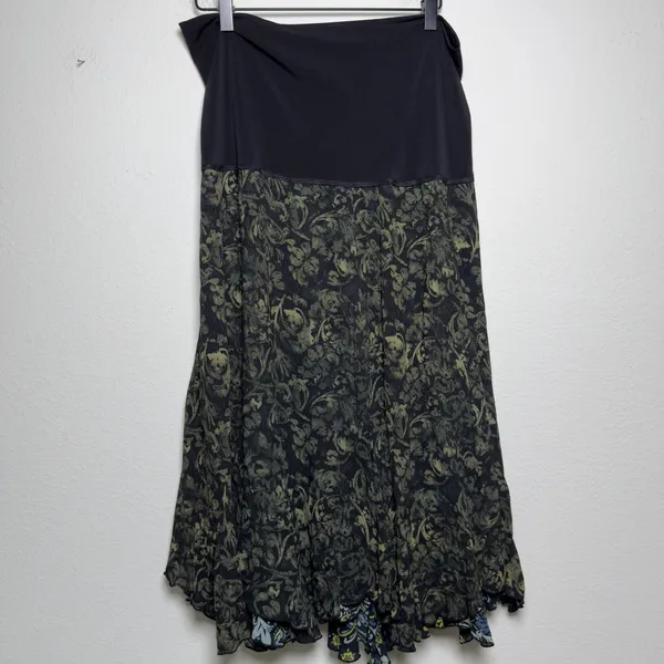 VTG 90s Women Whimsigoth Reversible Skirt XL Black Green Floral Paisley Fairy - Image 7
