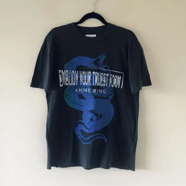 Anine Bing Walker Viper Blue Snake Tee in Washed Black, Size Medium - Image 6