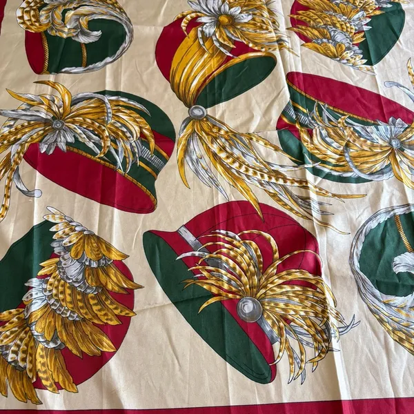 Vintage Hat Printed Scarf Italy Silk Betmar Classy Feathers Retro Gatsby - Image 6