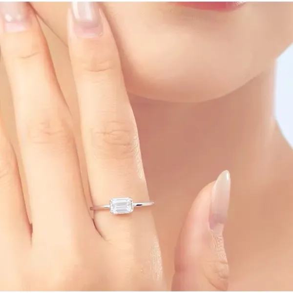 NEW Emerald‎ Cut 5A CZ Ring | Rhodium 925 Sterling Silver, 6 - Image 3