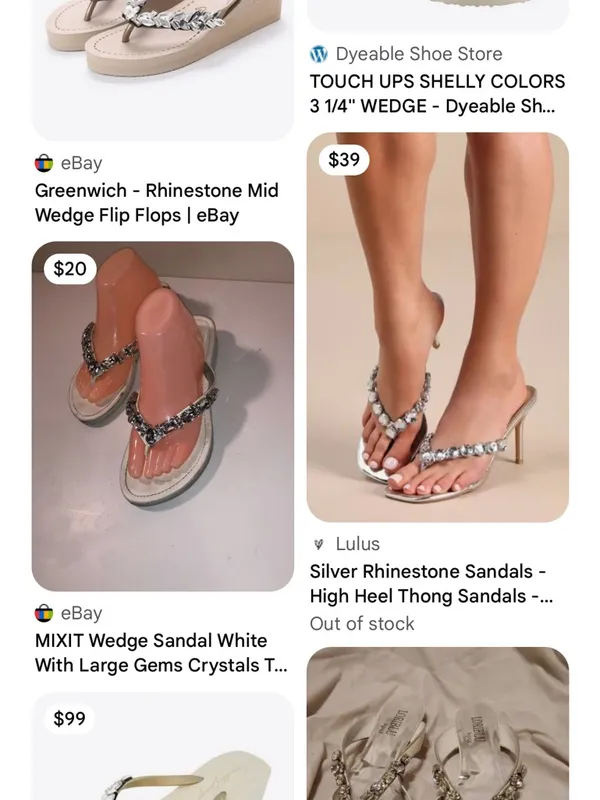 Vintage ALDO Cream Rhinestone Kitten Heel Thong Sandals | Size 39 - Bridal - Image 11