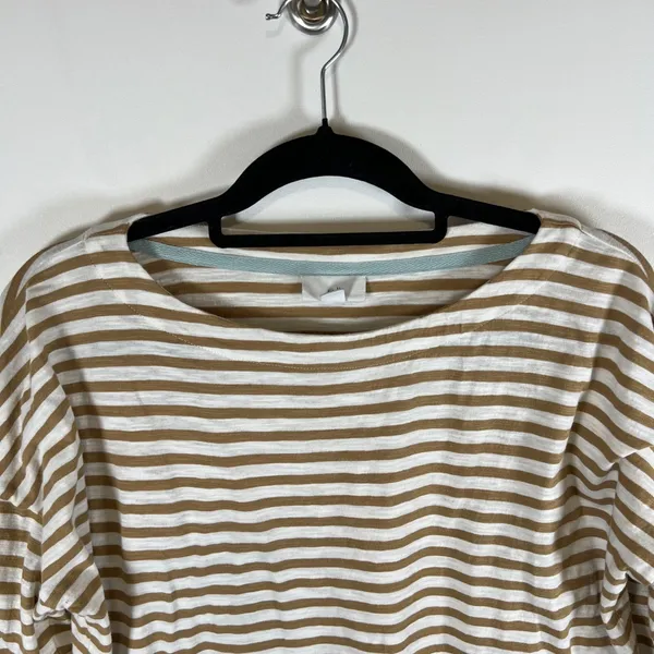 J. Jill Striped Cotton Long Sleeve Tee Brown White Boat‎ Neck Petite Medium - Image 2