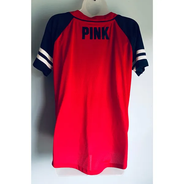 PINK Victoria's Secret Cardinals Button Up Shirt Red Blue Large - Image 3