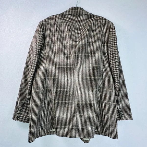 Lands End Womens 16 Wool Cashmere Houndstooth Blazer Brown Academia Equestrian - Image 2
