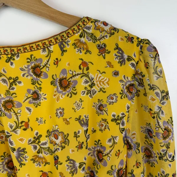 Max Studio Yellow Floral Smocked V-Neck‎ Mini Dress Cottage Boho Feminine Spring - Image 6
