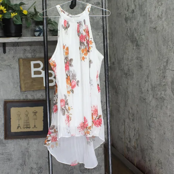 NWT City Chic Hi-Low Sleeveless Pleated Tunic Top Ivory Floral Crush White 18W - Image 4