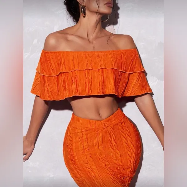 Elegant Orange Women's Top & Skirt Set - Image 5