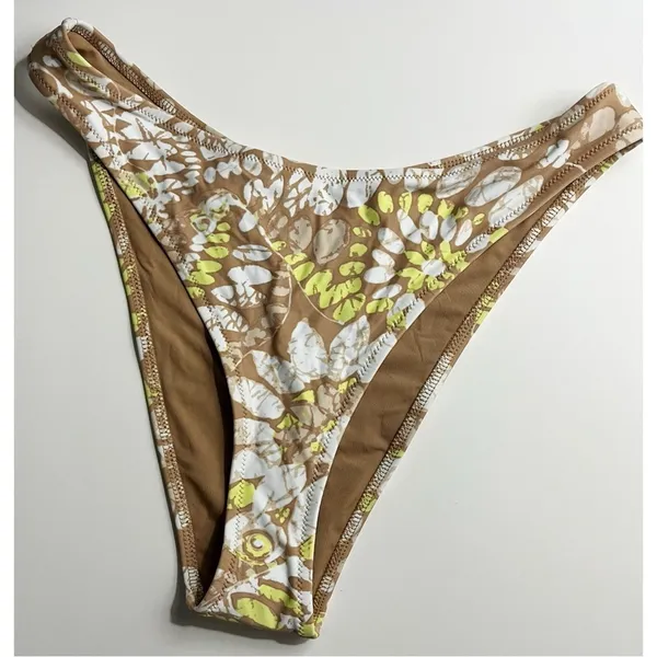 Aerie • NWT Tan Yellow White Pattern Cheekiest High Rise Floral Bikini Bottom - Image 5