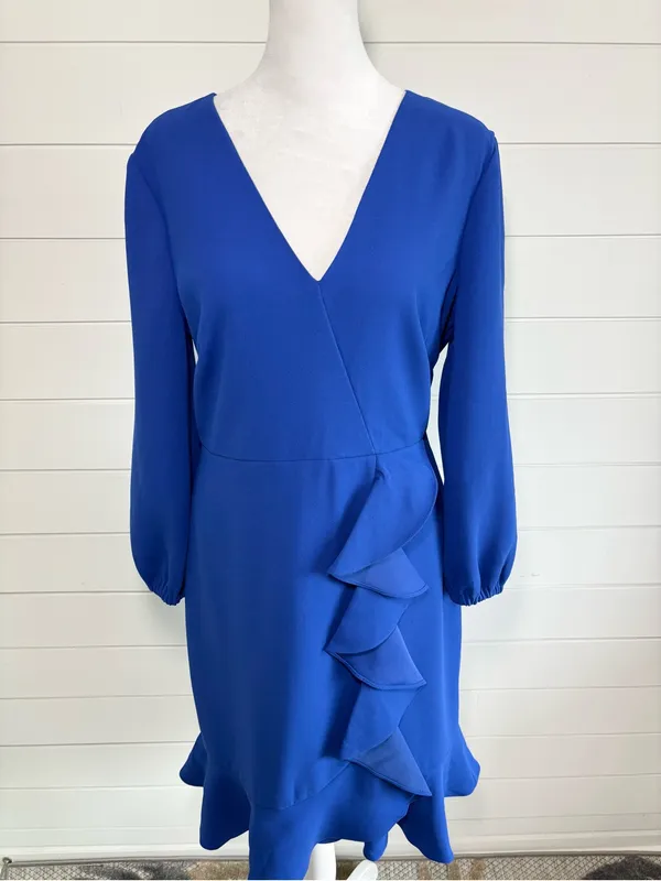 J. Crew Cobalt Royal Blue‎ Long-Sleeve ruffle-front dress Size 6 NEW - Image 2