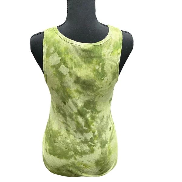 Vintage Y2K Green Tie Dye‎ Rhinestone Cotton Ribbed Tank Top Medium NWT - Image 3