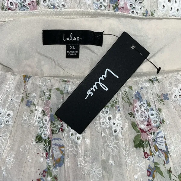 Lulus NWT XL Floral Print Eyelet Embroidered Off the Shoulder Tea for Two Dress - Image 6