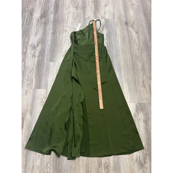 Azazie Maron Junior Olive Green Satin Maxi Dress Bridesmaid Women's Size J10 - Image 8