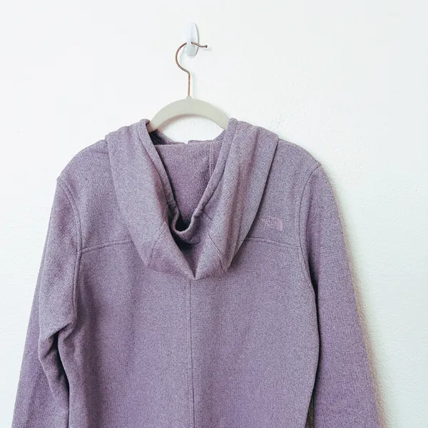 [The North Face] Purple Knit Stitch Fleece Hoodie Snap Button Mock Neck Sz Large - Image 6