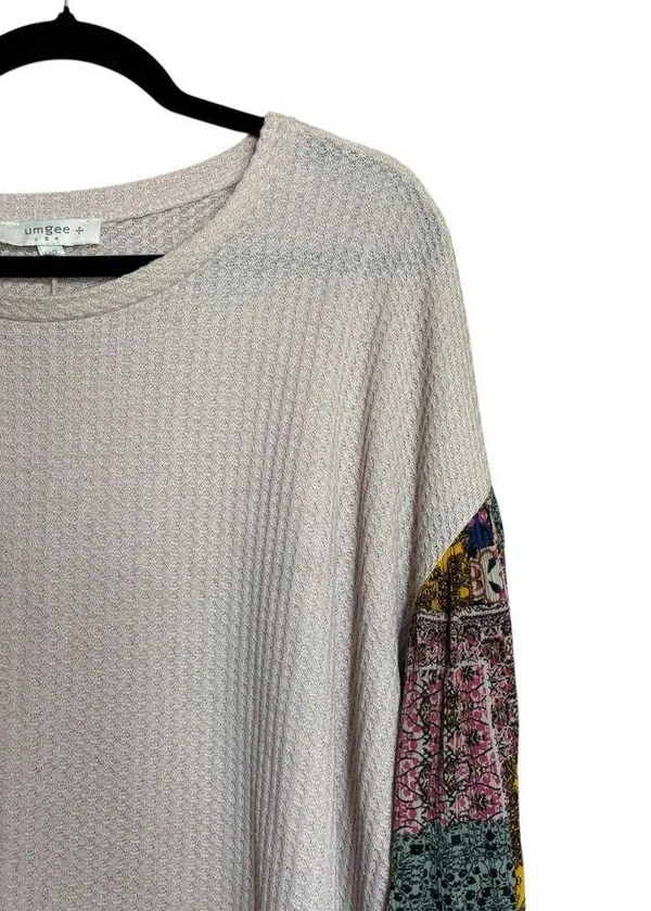 UMGEE Tunic Top Womens 1XL Multicolor Boho Art To Wear Waffle Knit Blouse - Image 3