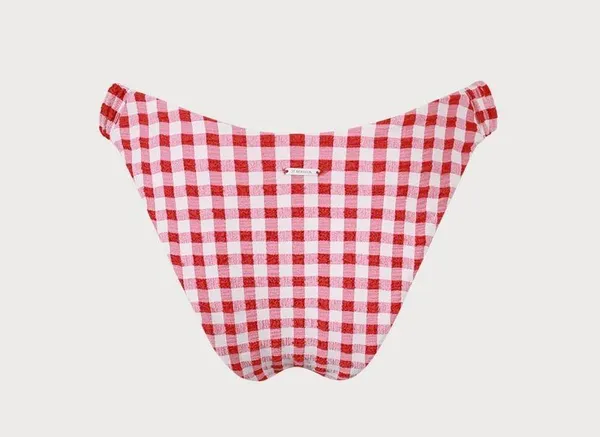 BERLOOK Red Plaid Ruched Bikini Bottom ONLY 42 Size XS - Image 8